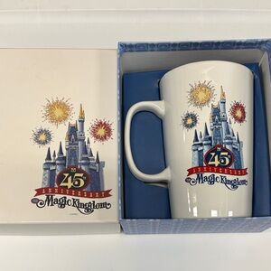 NEW Disney Starbucks White Mug with Blue Castle and Red 45th Anniversary Accents